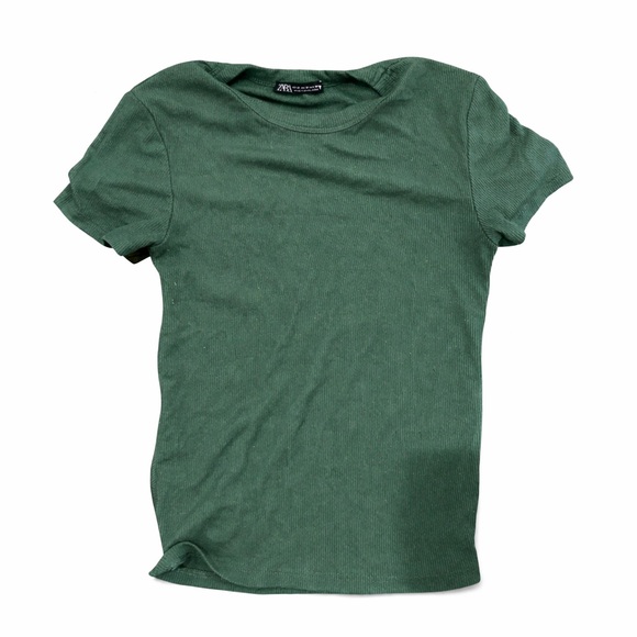 Zara Tops - Zara Green Ribbed T-Shirt